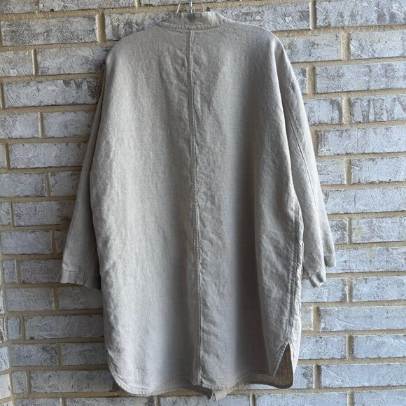 Eileen Fisher Long Sleeve 100% Linen Snap Button Front Coat Jacket Size L - Picture 3 of 10